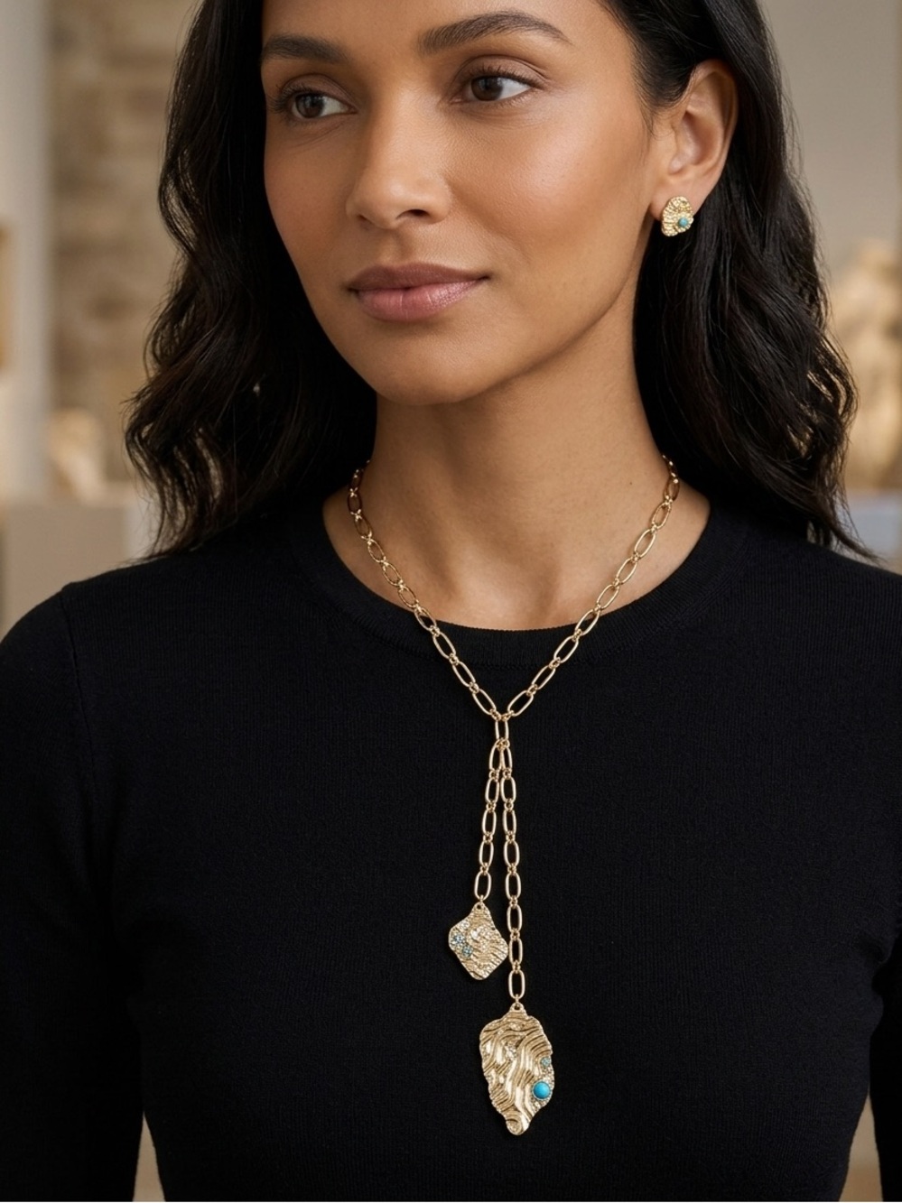 I.N.C. International Concepts Gold-Tone Crystal Shell Lariat Necklace NEW